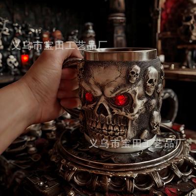 New Resin Figurine, Dark Red Eye, Skull Mug, Mug, Coffee Mug, Beer Mug, Creative Gift Ornaments
