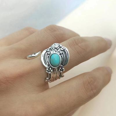 Huajie Classic Women's Ethnic Style Carving Pattern Rings Ancient Silver Color Retro Open Ring  Accessories Trendy