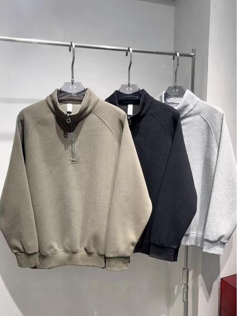 Men's Autumn Solid Color Half-Zip Sweatshirt - Loose Fit Versatile Streetwear Jacket