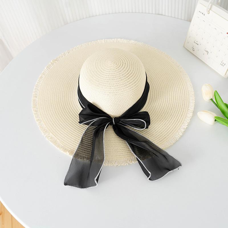 

Шляпа Сладкий Стиль Соломенная Плетеная Бант Широкополая Женская Шляпа-Кепка Защита от Солнца белый