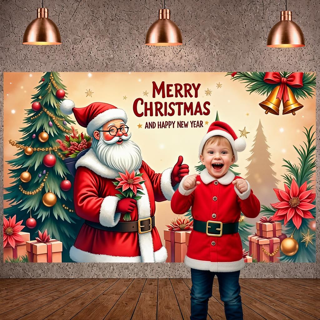 New Year Banner Christmas Tree Design Christmas Backdrop Xmas Display Santa Claus Theme Festive Display For Festive Event Home