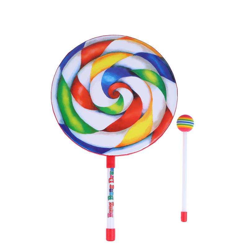 6 Zoll 8 Zoll 10 Zoll Lutscher Handtrommel Schlaginstrumente Bunte Tanz Requisiten Säuglings Musikspielzeug Lehrmittel