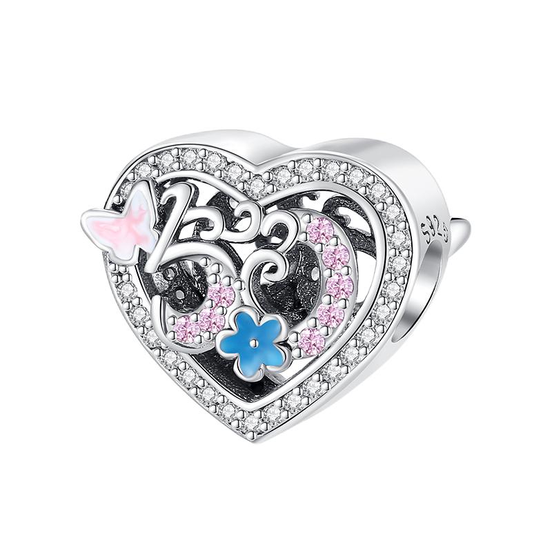 Multi Color Charms Fit Fashion Original Bracelets 925 Silver Colorful Zircon Rainbow Bead Love Heart Clip Charm DIY Jewelry