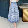 ZANZEA Women Casual Back Elastic Waist Loose Print Long Skirts