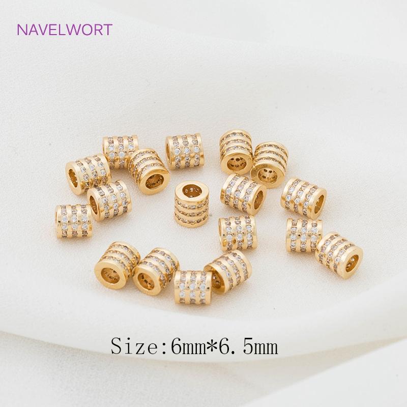 18K Gold Plated Brass Big Hole Cubic Zirconia Crystal Spacer Beads Fittings DIY Bracelet Necklace Jewellery Making Crafts