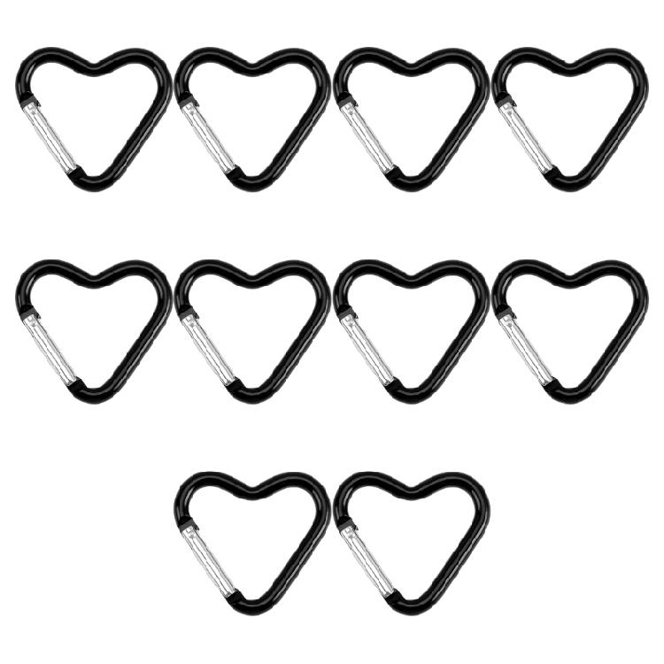 10 шт. Прочные алюминиевые карабины в форме сердца, брелоки с пружиной высокой прочности для надежного крепления ключей чёрный