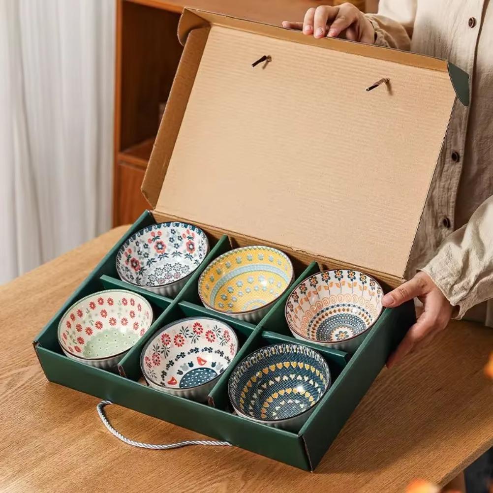 Exquisite Figure Porcelain Bowl Set Dessert Salad Snack Bowl Kitchen Noodle Bowl Tableware Gift Box Microwave Safe Festival Gift
