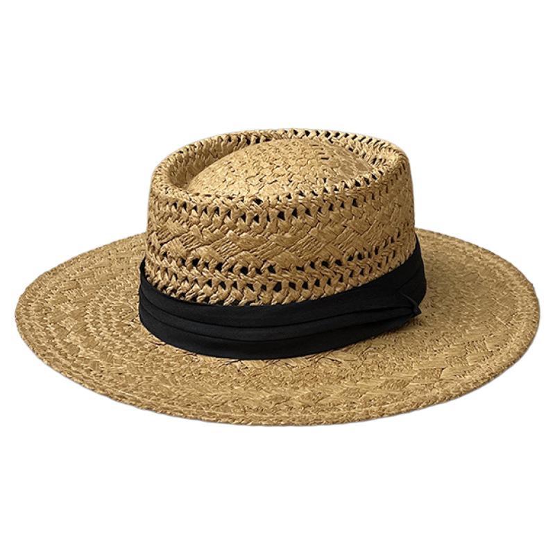 Retro Hollow Top Hat Wide Brim Straw Hat Women'S Summer Vacation Seaside Sun Hat Beach Hat