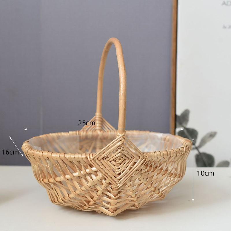 New Internet celebrity decoration portable flower basket packaging flower basket handmade rattan floral arrangement gift straw wood chips