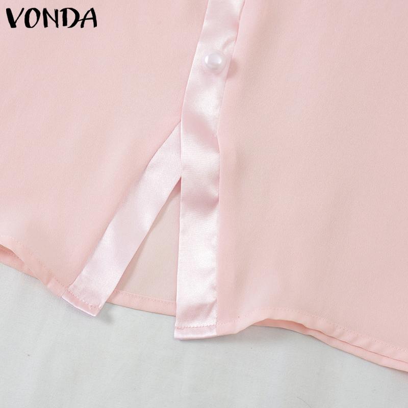 VONDA Women Elegant Solid Color Knot Long Sleeve Blouses