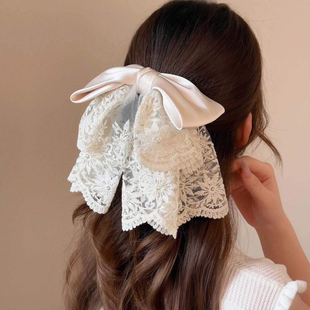 Retro Ponytail Hair Clip Embroidered Mesh Headwear Fashion Bow Hair Claws  Hair Accessories
