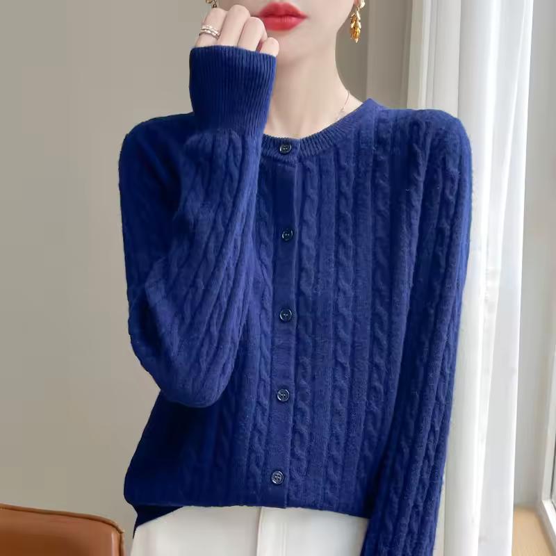Cardigans Femininos Outono Inverno Gola O Suéter Sólido Primavera Manga Longa Abotoamento Simples Tricô Cardigans Brancos Jumper