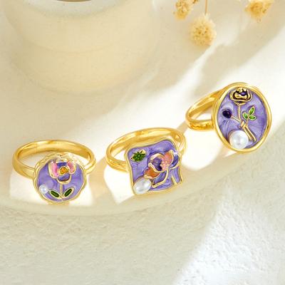 Hot Selling Fashionable Personalized Opening Adjustable Painted Drip Oil Flower Micro Inlaid Enamel Ring
