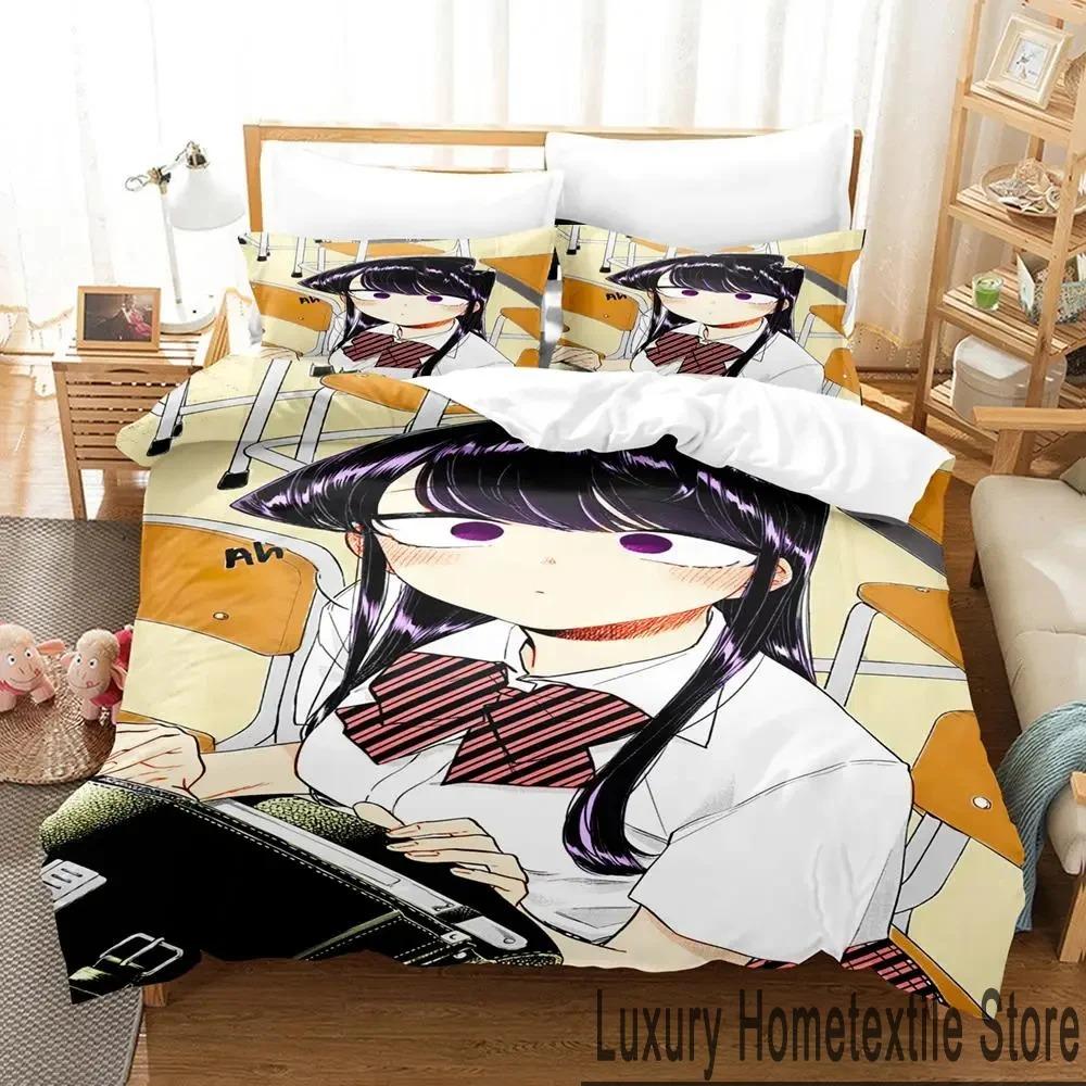 3D Print Anime Komi Cant Communicate Bedding Set Double Twin King Duvet Cover Comforter Pillowcase Boys Girls Adults Bedroom