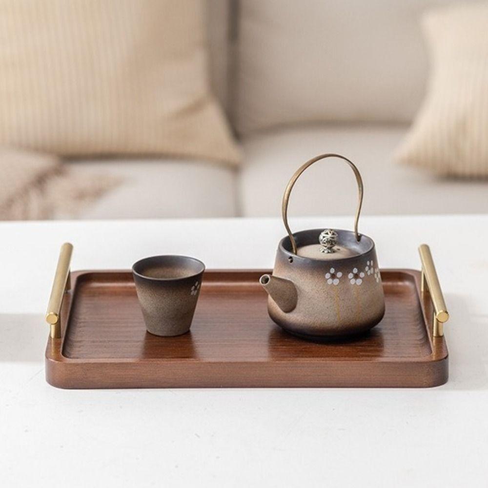 Rectangular Wood Serving Tray Metal Handles Breakfast Bread Plate Decorative Tray  Hotel