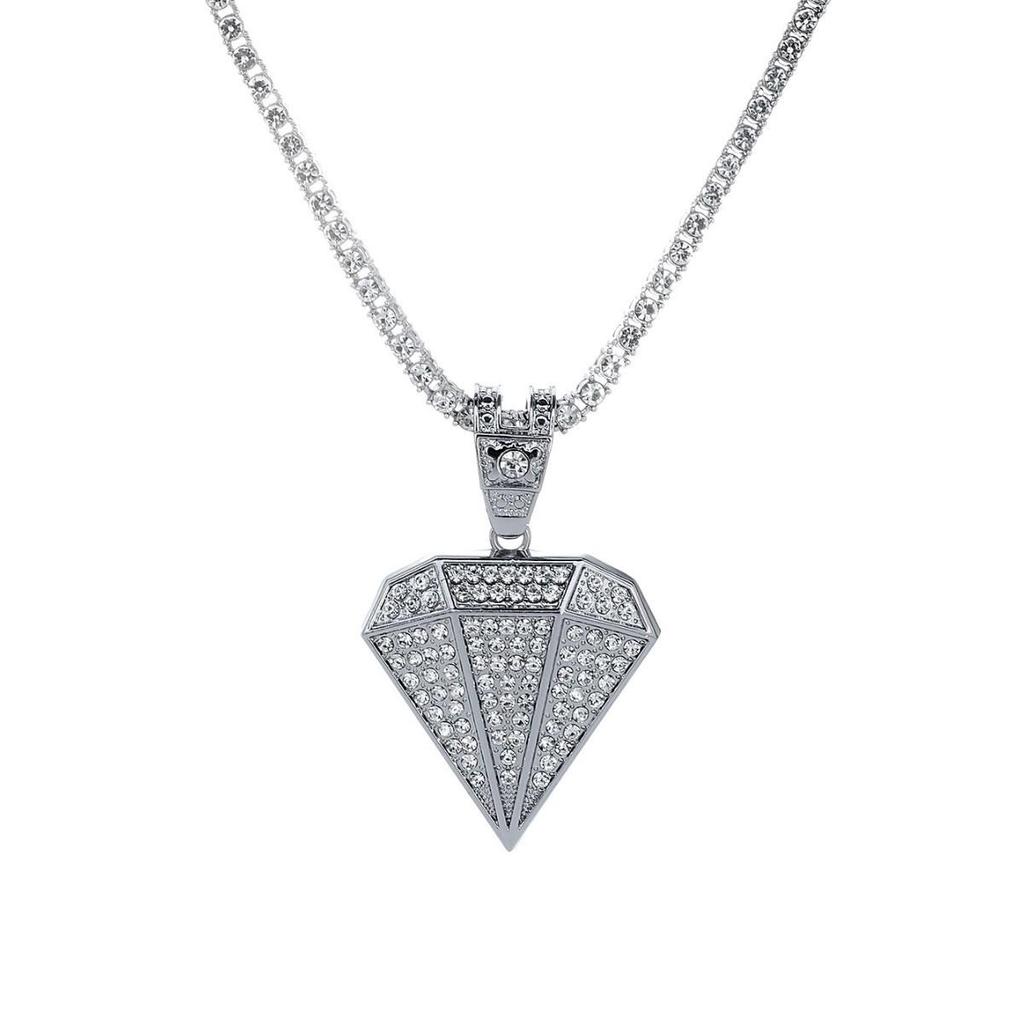 Alloy Cuban Link Necklace with Hip Hop Diamond Pendant for Men's Street Style
