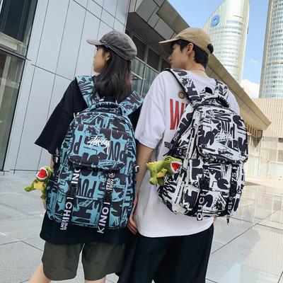 School Bag Male Korean Version Manga Letters Large Capacity Junior High School Student Campus Backpack Cool Street Newspaper Backpack