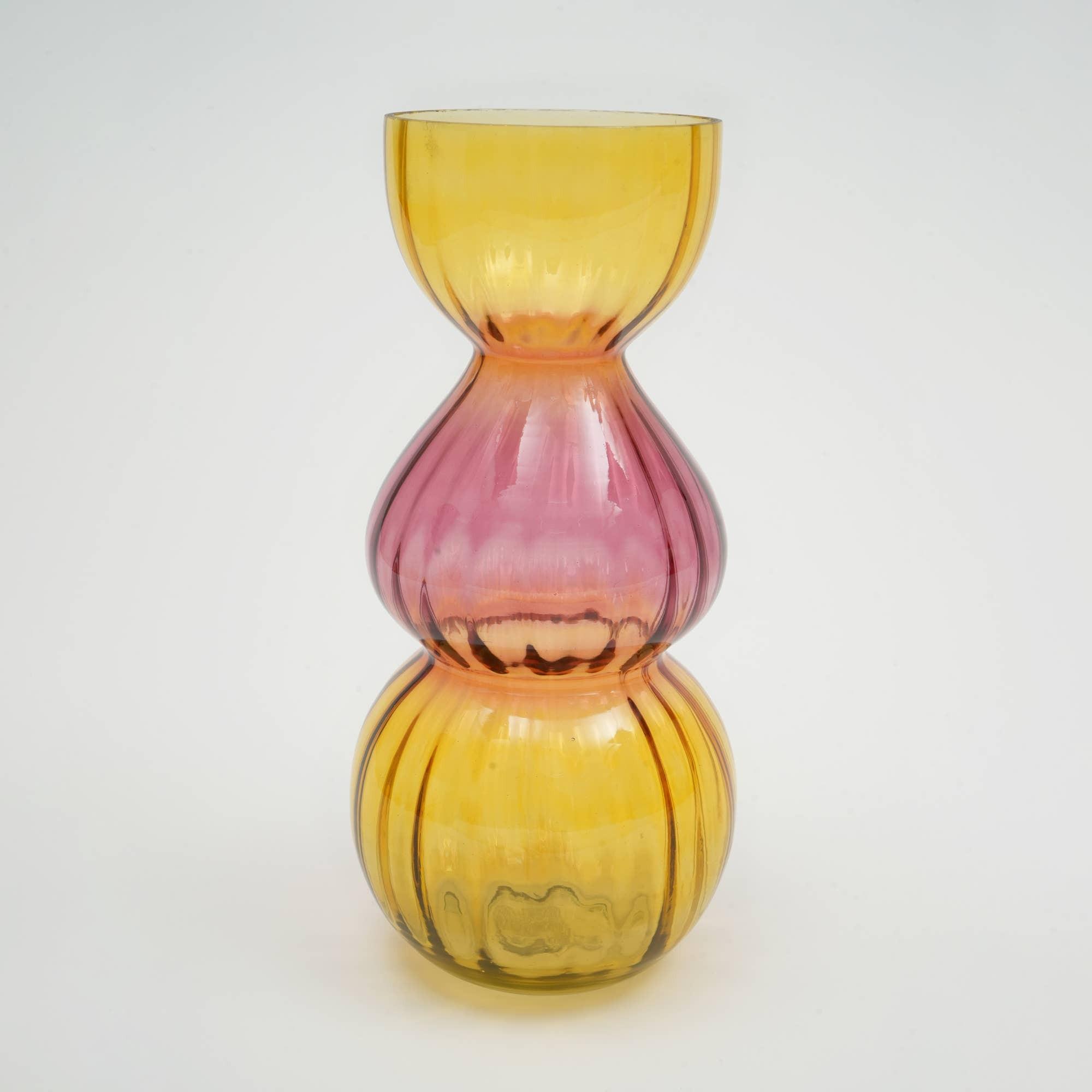 Hand Made High Borosilicate Glass Vase Bottle Colored Gourd-shaped Flower Vase for Decoration (Orange,6.5*14 inches)