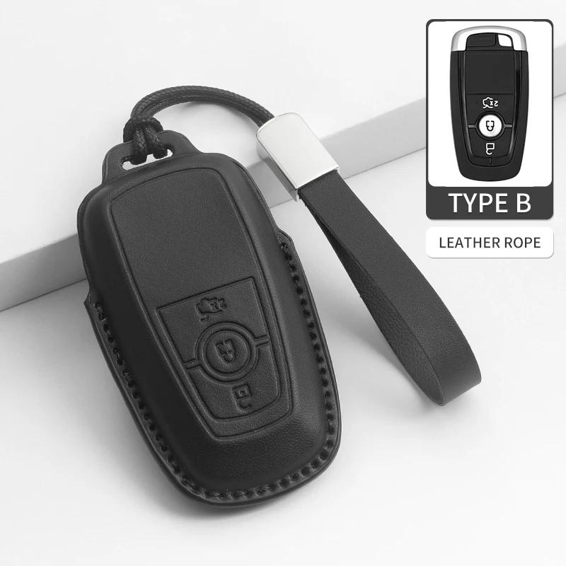 Interior Mouldings Leather Case Cover Car Key Protector Shell Fob Accessories For Ford Raptor F150 Edge Fusion Mustang Explorer