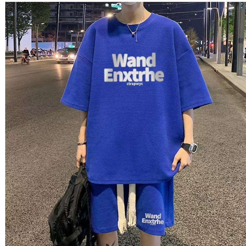 

Мужской модный литературный комплект с рукавом пять четвертей в стиле Харадзюку для лета 3XL синий