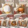 Happy Fall Pillow Cover Fall Pumpkin Bunny Orange Cushion Cover Linen Pillowcase Cover Soft Decor for Sofa Home Room