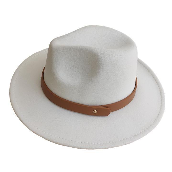 Winter British Style Brown Belt Soft Felt Hat Men'S And Women'S Gentleman'S Top Hat Large Flat Brim Woolen Warm Jazz Hat