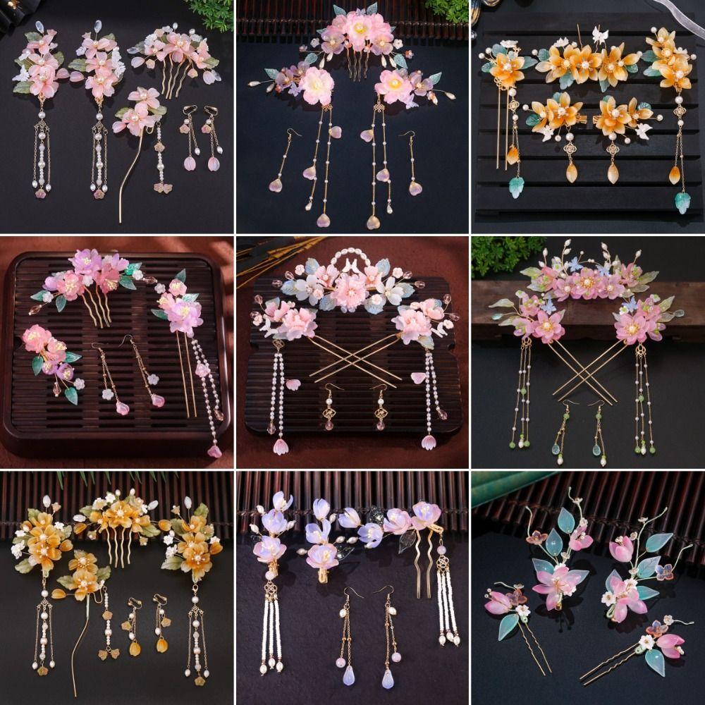 Tassel Chinese Style Hairpin Set Pearl Flower Hair Comb Hanfu Hair Stick Hair Accessories