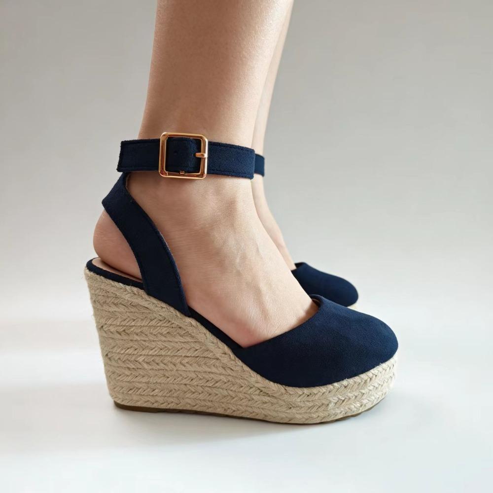 Platform Shoes Women Wedge Heels Blue Elegant Ladies Party Shoes Fashion Espadrille Wedge Heel 10cm Plus Size 42