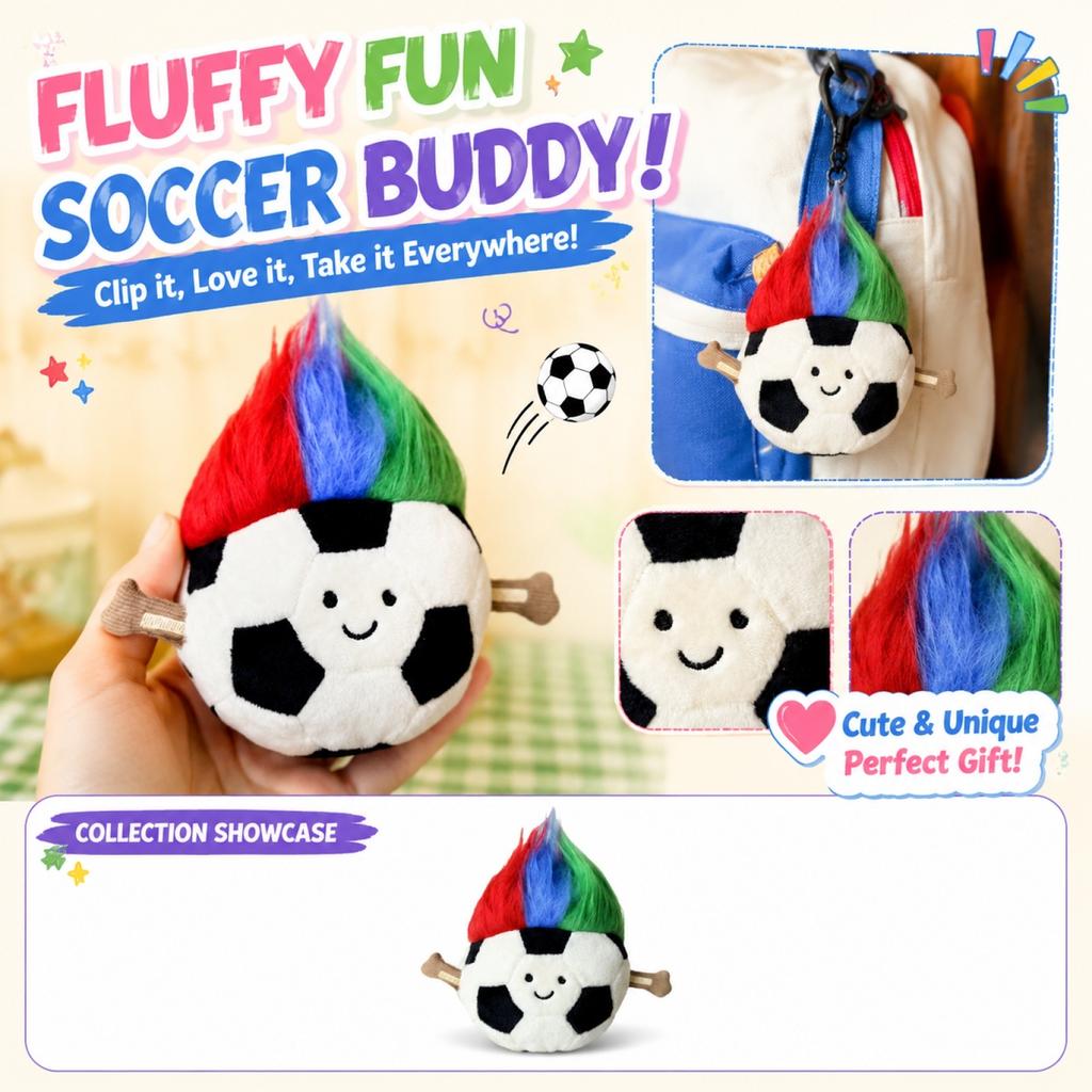 Colorful Soccer Ball Keychain with Fun Design - Cute Bag Charm Gift for