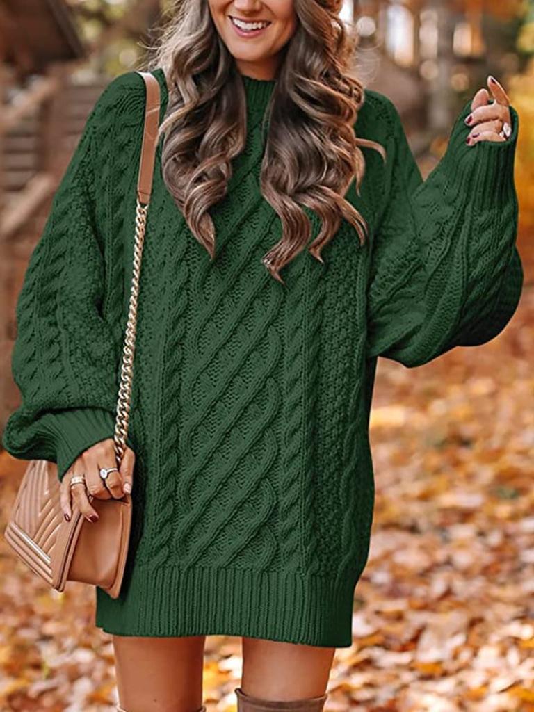 Neuer Grobstrickpullover für Damen, Lockerer Schnitt, Hoher Kragen, Oversized, Unifarben
