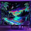 Lifeella Blacklight Landscape Tapestry, Glow in the dark UV Reactive Beach Lake Wall Decor, Aesthetic Palm Tree Art for Bedroom Living Room, 36x48