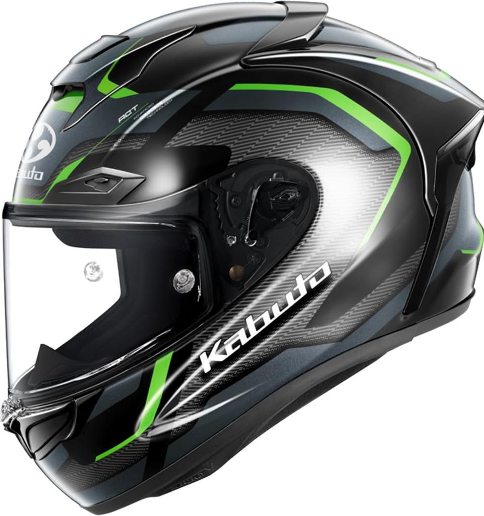 OGK KABUTO ZESTAL Motorcycle 2130226 F-17 Helmet, Black/Green, Medium,