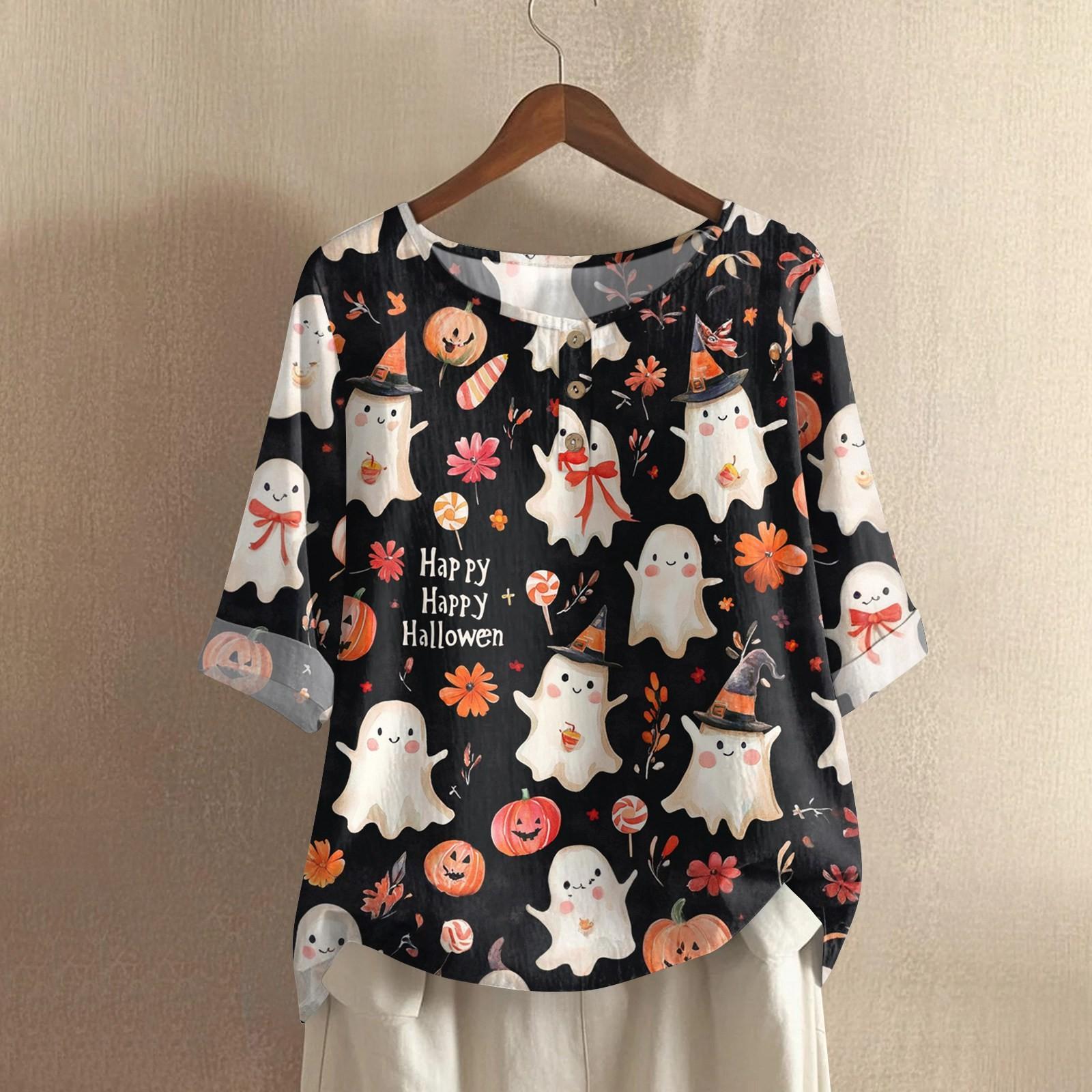 

Женская модная и повседневная рубашка с полурукавом, круглым вырезом, принтом, из хлопка и льна, блузка-топ S оранжевый