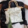 Wooden New Chinese Style Handbag Printed Rattan Weave Bag Temperament Hanfu Bucket Bag Gift
