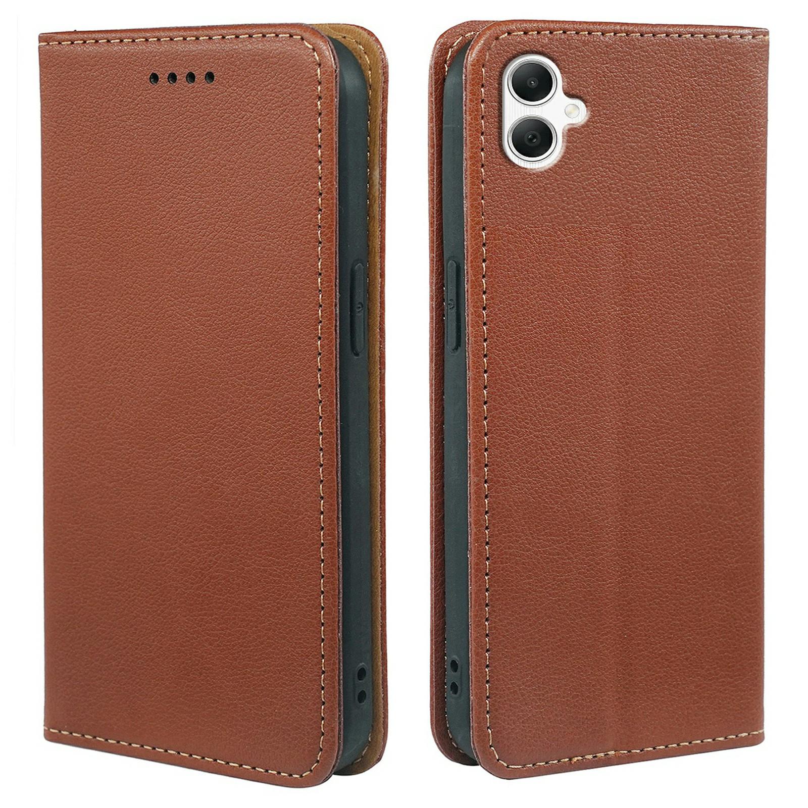 

For Samsung Galaxy A07 Case Wallet RFID Blocking Leather Phone Cover Strong Magnetic Closure Brown
