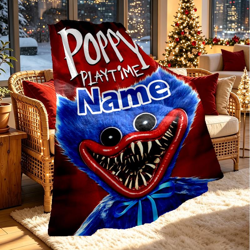 Custom Name Personalized Huggy Wuggy Print Blanket, Home Decor, Bedroom, Sofa, Camping, Couch, Gifts for Birthday ChristmasEnthusiasts