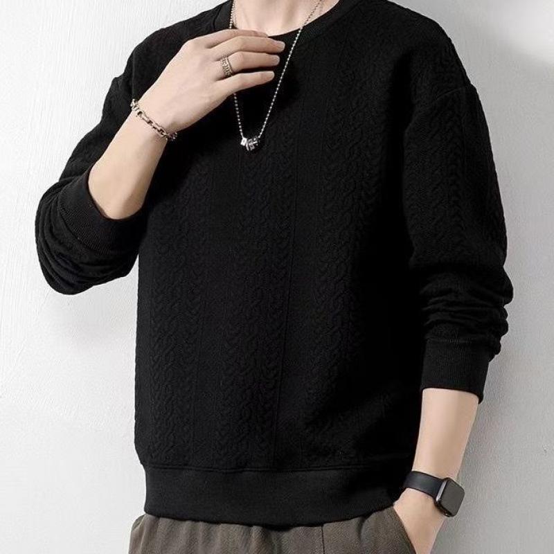 Men's Trendy Loose-Fit Cable Knit Sweatshirt - Round Neck, Long Sleeve, Autumn/Winter Stylish Comfort