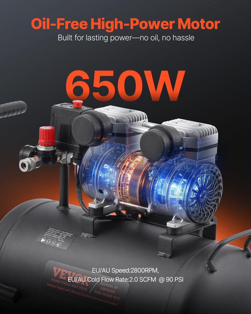 VEVOR Air Compressor, 8 Gallon Steel Tank, 1HP 2.2 CFM@90 PSI Oil Free Air Compressor & Max. 120PSI Pressure