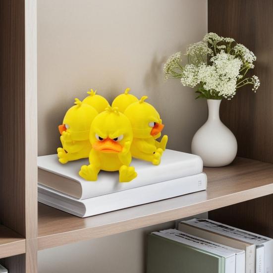 Cartoon Angry Duck Figurine 3D Printed Frowning Sitting Duck Statue Sculpture Little Blue Yellow Duck Ornament Decoration