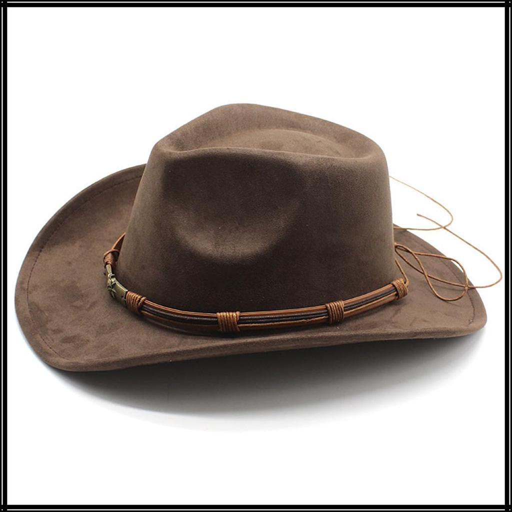 WHITE FANG Fedora Hat Free Size Brown Suede-like Ethnic Belt Wide Brim CZ178
