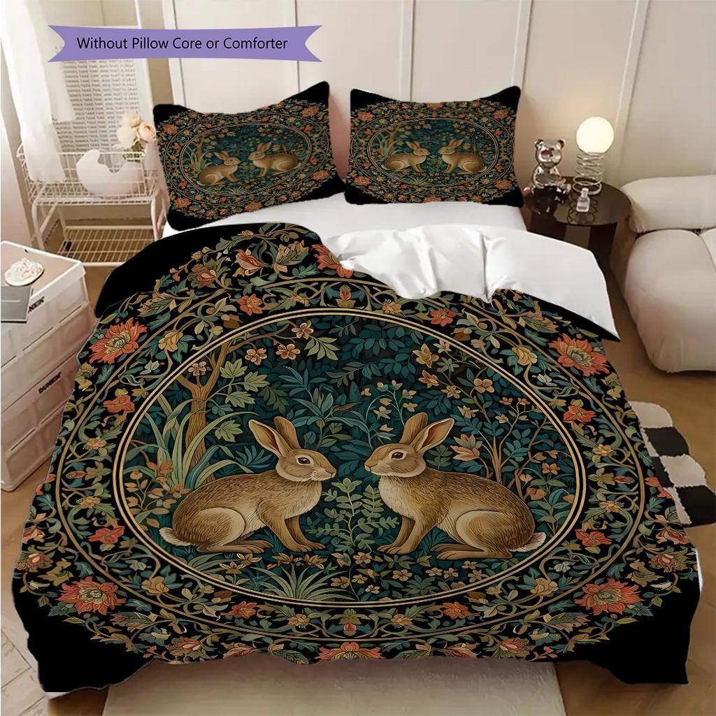 Medieval William Morris Rabbit Design bedding, duvet cover, pillowcase, home decoration, birthday gift (1 * duvet cover+2 * pillowcase, coreless)
