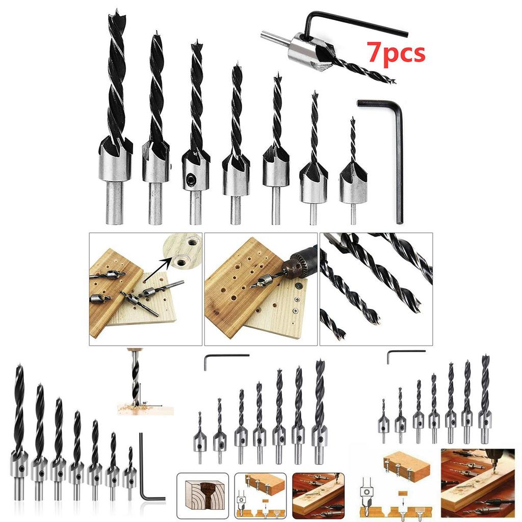 High Carbon Steel 7 Pcs Wood Chamfer Countersink Drill Bit Set For Accurate Woodworking