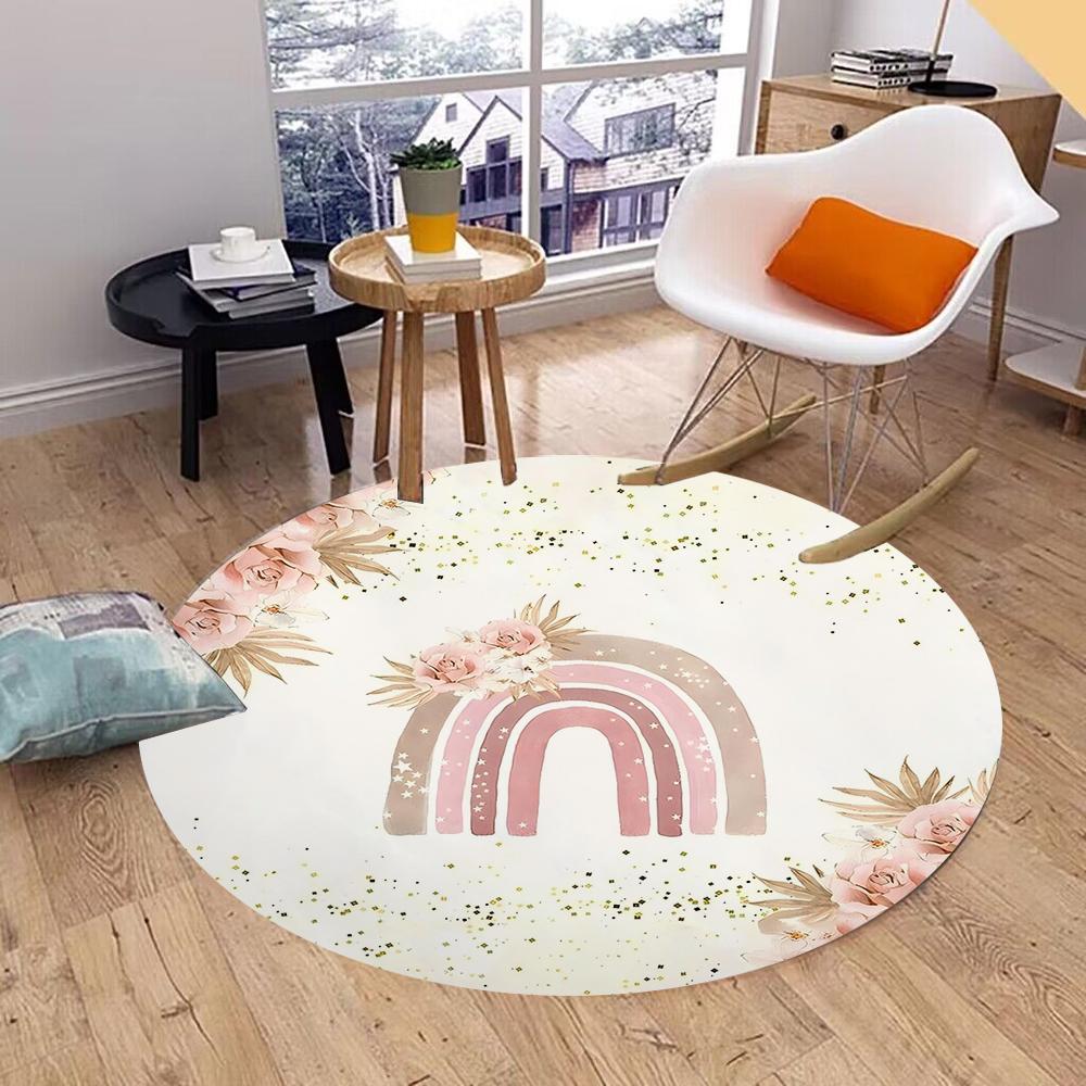 RANIBOW Print Round Rug Floor Mat Non-Slip Machine Washable Flannel Carpet for Home Living Room Kids Playmat Bedroom Floor Mat