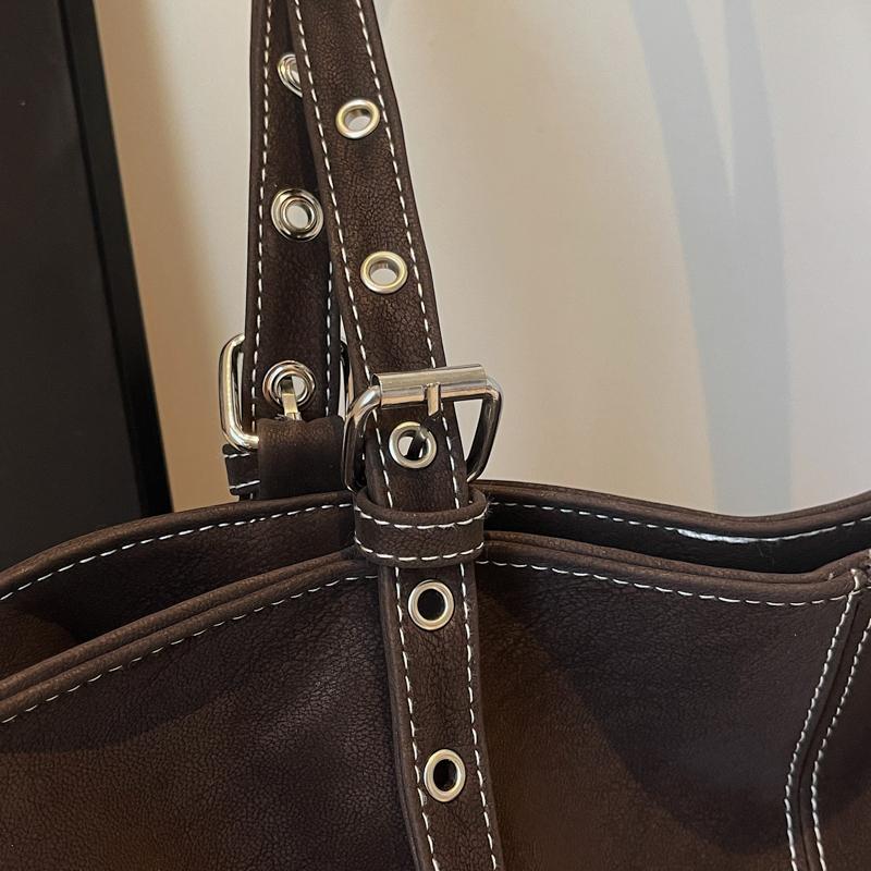 Womens Casual PU Leather Tote Bag Belt Buckle Detail Stitch Accent Large Capacity Minimalist Daily Bag for Commute Travel Everyday Use Durable