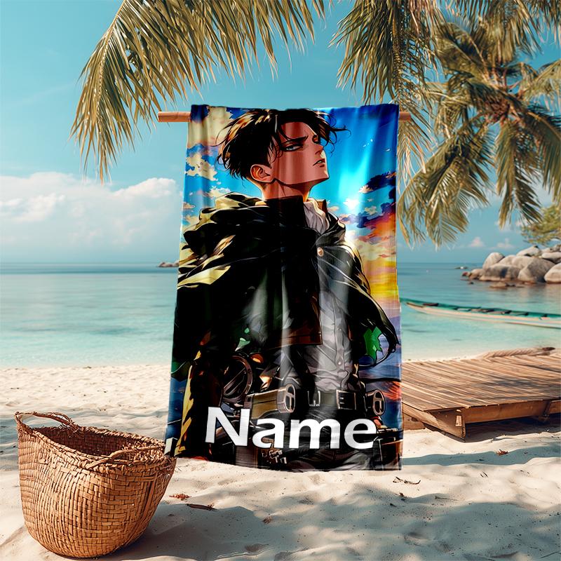 Personalized customized proof beach towel with Attack on Titan pattern - soft, absorbent, quick-drying, perfect swimming, camping&bathing
