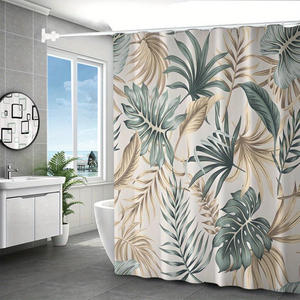 Tropical Plant Pattern Design Spring Bathroom Curtain Digital Printing Polyester Waterproof Shower Curtain No Drilling Required