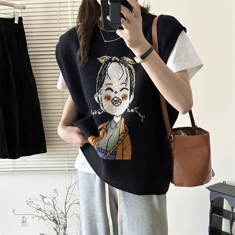 

DIMANAF 2023 Жилет больших размеров большого размера Осенние женские свитера с узором и принтом Вязание Модные свободные свитера больших размеров Фиолетовый Базовый повседневный стиль Свободный свитер One Size чёрный