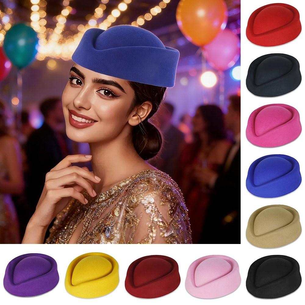 Formal Stewardess Hat Solid Felt Beret Fashion Flight Attendant Hat  Women Headwear