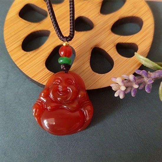 Agate Chalcedony Maitreya Buddha Pendant Necklace for Women - Multi-color Optional