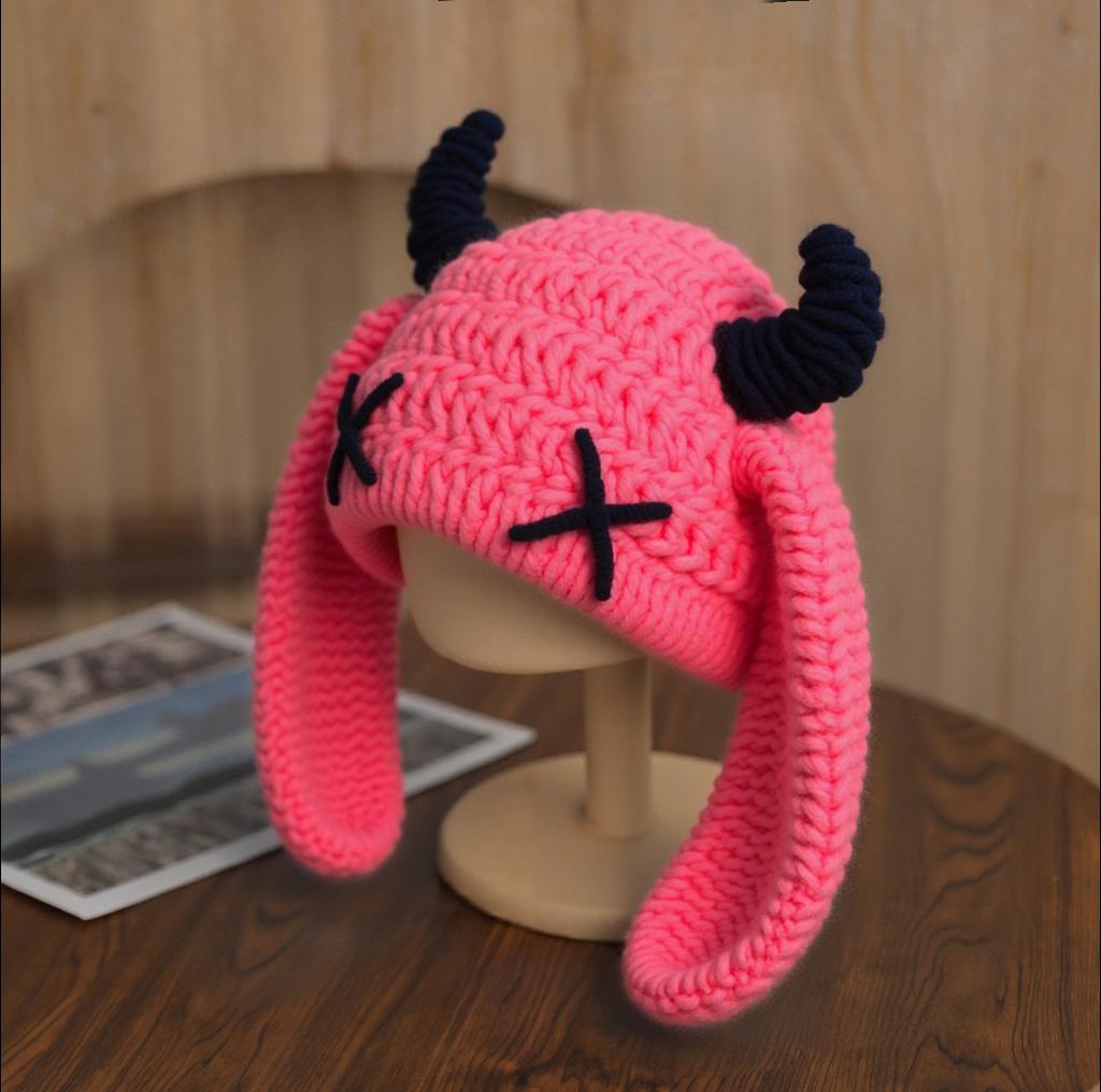 Popular Funny Devil Corner Knitted Hat Handmade Cute Ear Warm Cover Wool Hat Spot